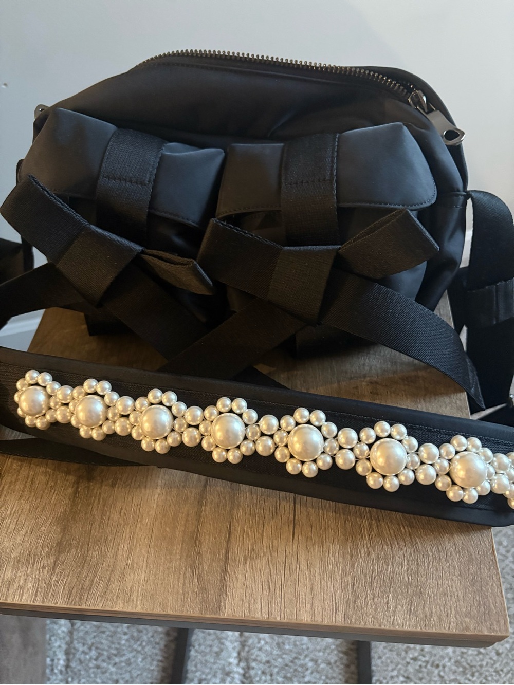 Simone Rocha Black Pearl-Embellished Strap Crossbody Bag